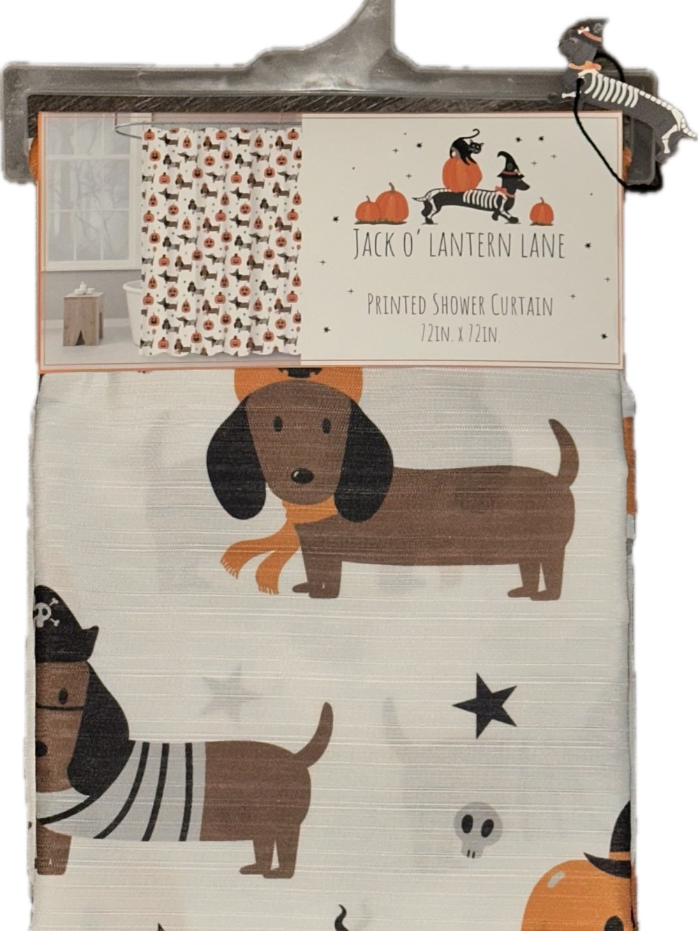 NEW Jack O’Lantern Ln whimsical "Halloweenie" dachshund Shower Curtain